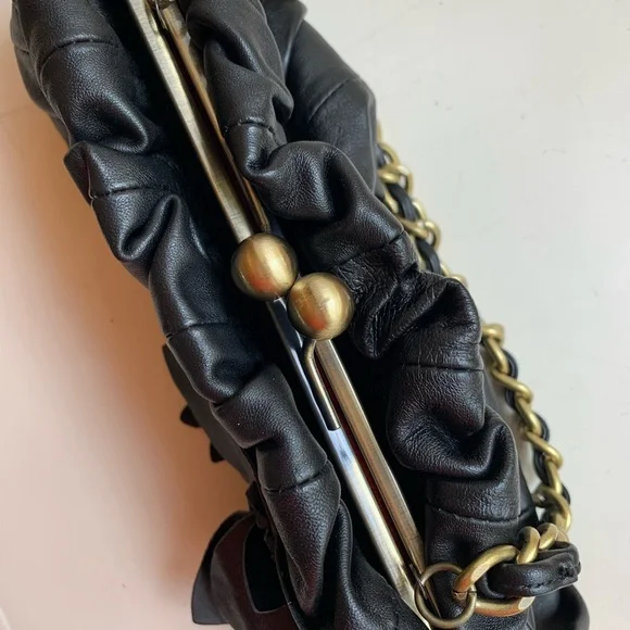 Adrienne Vittadini Black Leather Bag Purse with Leather Flowers - Picture 8 of 11